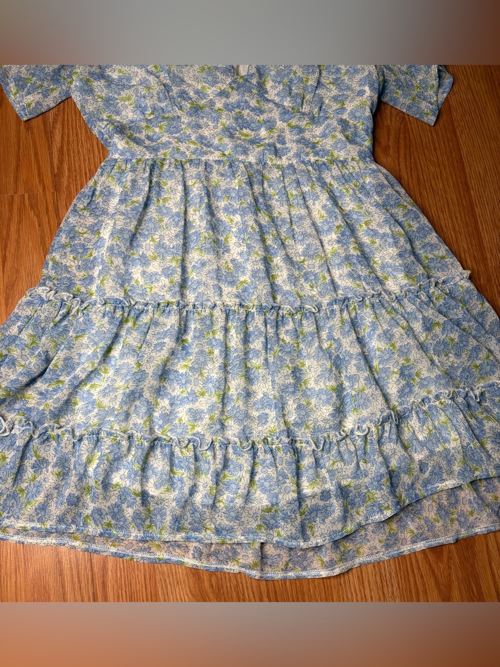 Altar'd State Light Blue Floral V-Neck Tiered Mini Dress - Picture 5 of 11